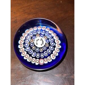 Baccarat We The People Millefiori Blue Art Glass Paperweight  1987 Stars